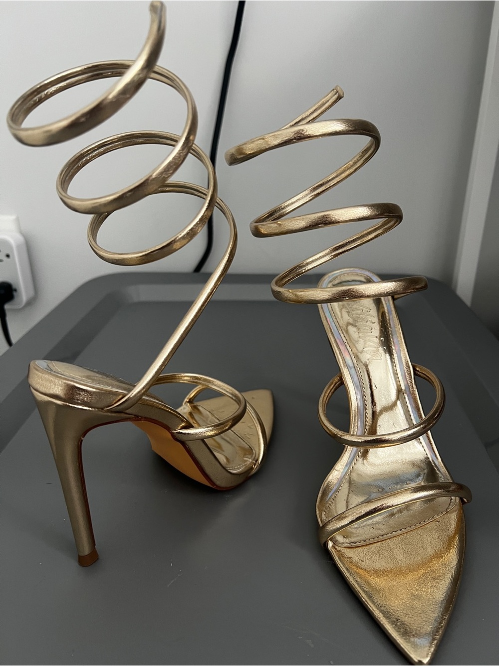 Gold Spiral-Strap High Heel Sandals - Women's Dress Shoes